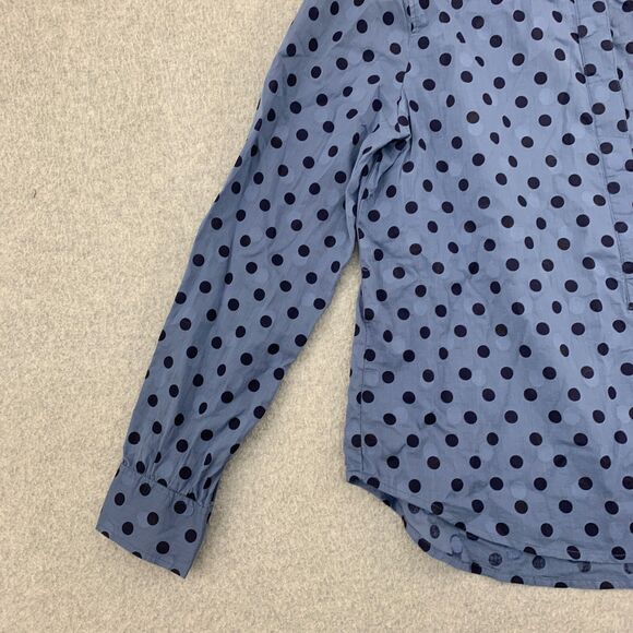 J.CREW Popover Shirt Womens Size 2 Polka Dot Jacquard Blue Sheer Career - Picture 4 of 16
